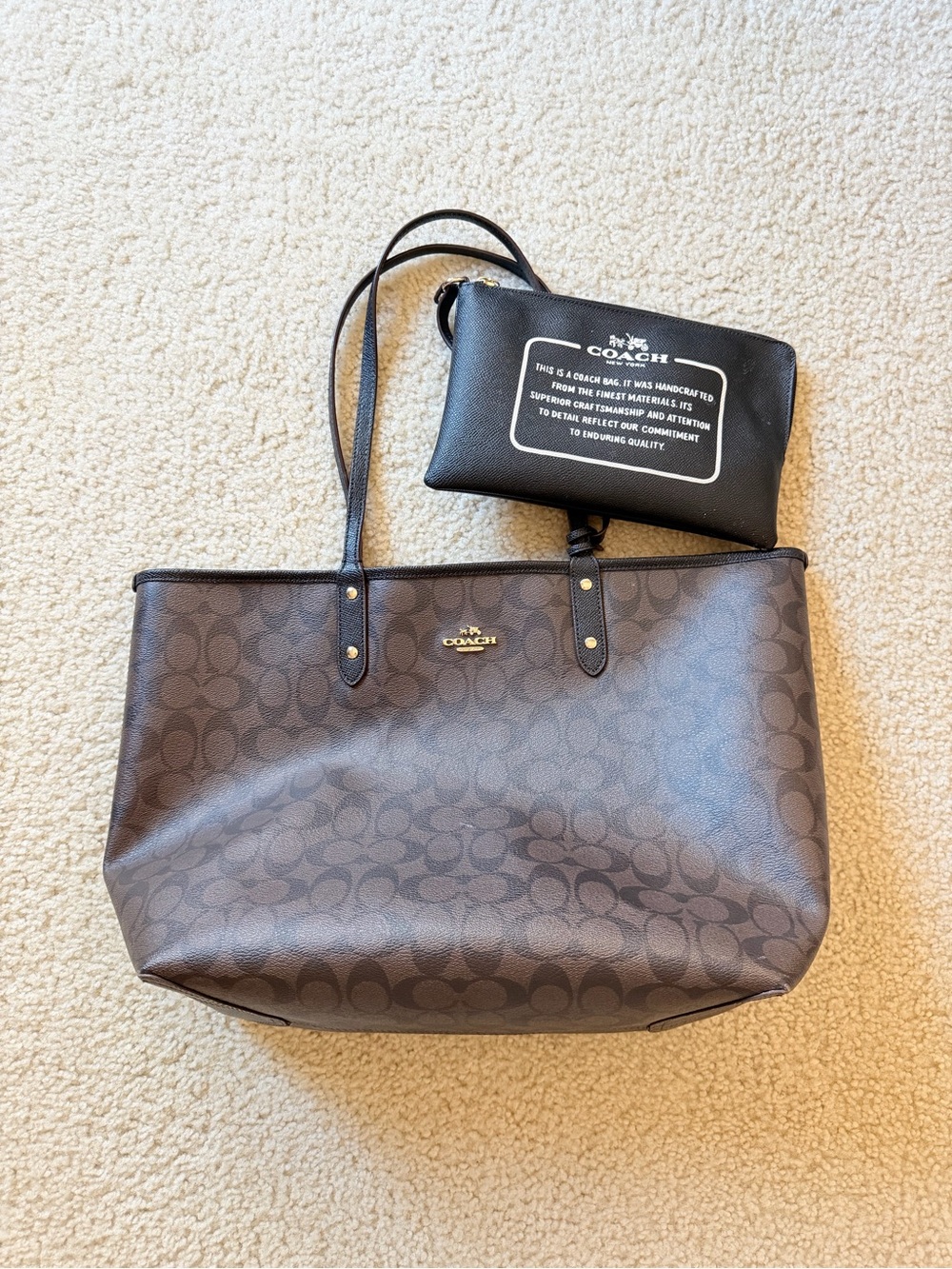 Coach Brown Signature Tote with Black Detachable Pouch